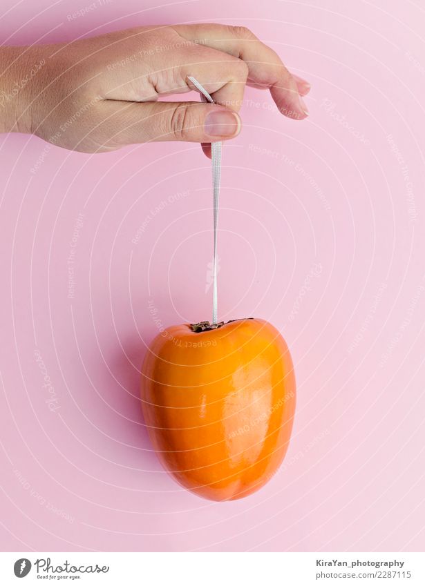 Ripe persimmons hang on a ribbon Food Fruit Orange Eating Lifestyle Shopping Elegant Style Skin Health care Healthy Eating Fitness Harmonious Event