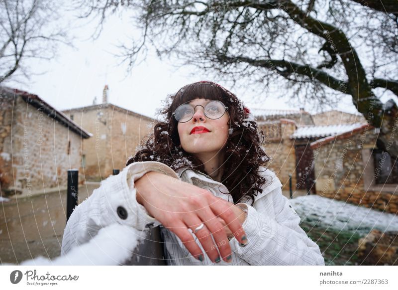 Young woman enjoying a snowy day Lifestyle Style Wellness Well-being Vacation & Travel Tourism Winter Snow Winter vacation Human being Feminine