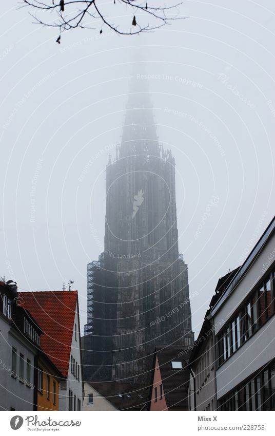 Ulm Cathedral Clouds Winter Weather Bad weather Fog Town Downtown Old town House (Residential Structure) Church Dome Places Manmade structures Building