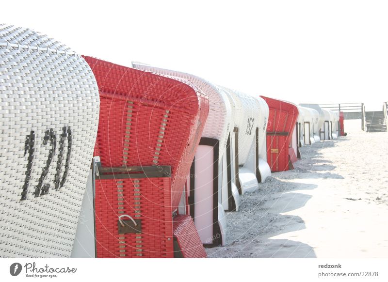 Beach Chair View Relaxation Vacation & Travel Sun Ocean Sand Baltic Sea Red White Perspective Beach chair Prerow Health Spa Europe Colour photo Exterior shot