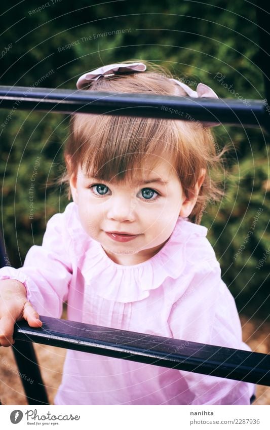 Portrait of a beautiful little girl Lifestyle Style Joy Beautiful Face Wellness Well-being Human being Feminine Toddler Girl Infancy 1 1 - 3 years Park Fashion