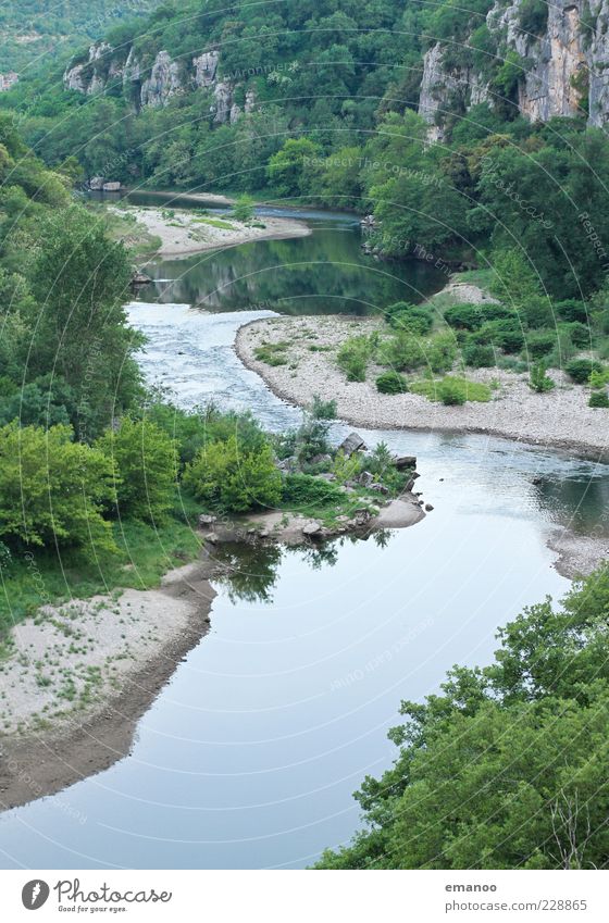 chassezac Freedom Summer Mountain Nature Landscape Plant Water Tree Forest Rock Canyon River bank Brook Wet Green Idyll Riverbed Curve Southern France Flow