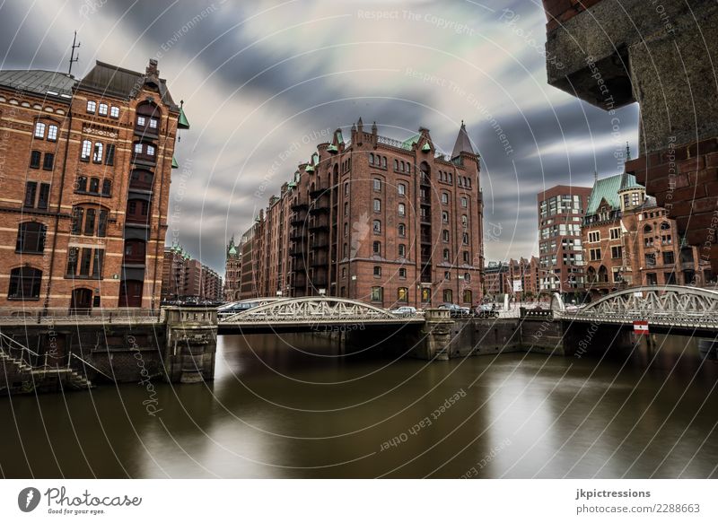 Hamburg Speicherstadt Autumn River Town Architecture Vacation & Travel Europe Bridge Manmade structures Night Appearance Quarter Gray Channel