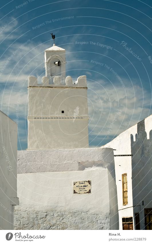 Kairouan Far-off places Sky Clouds Summer Tunisia Old town Deserted House (Residential Structure) Architecture Mosque Wall (barrier) Wall (building) Facade Sign