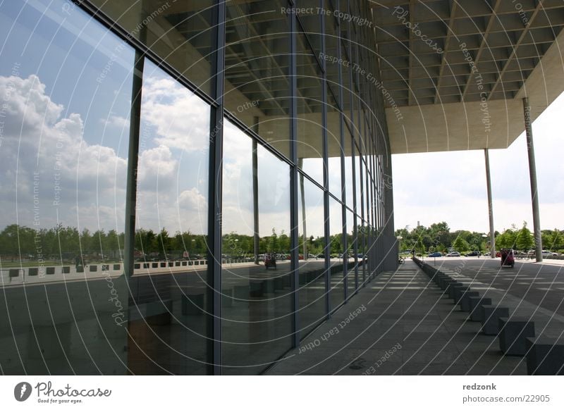 Modern Mirror House (Residential Structure) High-rise Steel Structures and shapes Seat of government Reflection Clouds Architecture Sky Glass Concrete Berlin