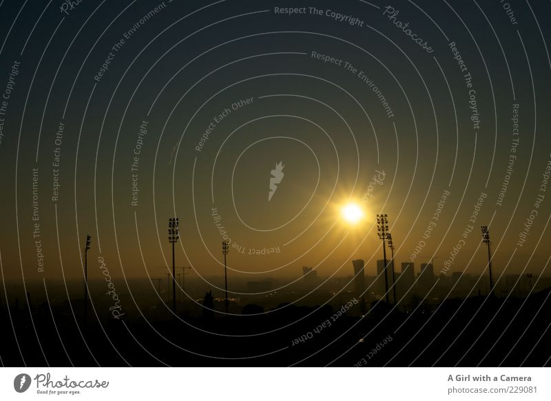 somehow Olympic Cloudless sky Beautiful weather Barcelona Tower Illuminate Exceptional Uniqueness Gold Floodlight Electricity pylon Sporting Complex Town