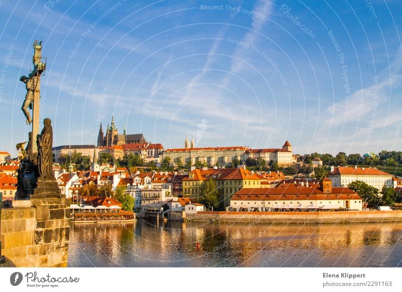 Old Town Prague. Czechia Water Horizon Beautiful weather River bank The Moldau Czech Republic Europe Capital city Downtown Old town Manmade structures Building