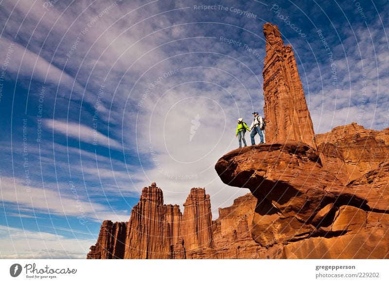 Hikers on the summit. Adventure Mountain Hiking Sports Climbing Mountaineering 2 Human being Peak Vacation & Travel Athletic Success Tall Brave Determination