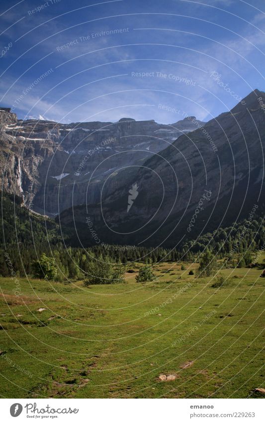 cirque de gavarnie Far-off places Freedom Summer Nature Landscape Plant Sky Weather Tree Grass Meadow Forest Alps Mountain Peak Canyon Tall Green Pyrenees