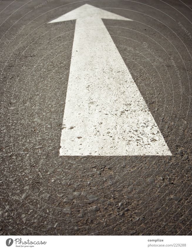 straight ahead Traffic infrastructure Street Sign Arrow Infinity Asphalt Marker line Colour photo Exterior shot Copy Space bottom Deep depth of field