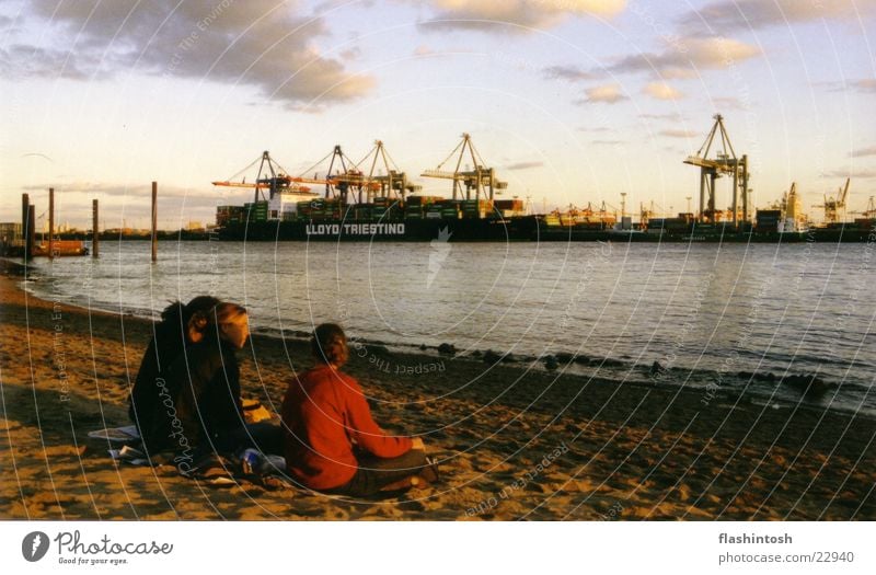 Elbe beach Relaxation Elbstrand Beach Leisure and hobbies Multiple Container crane