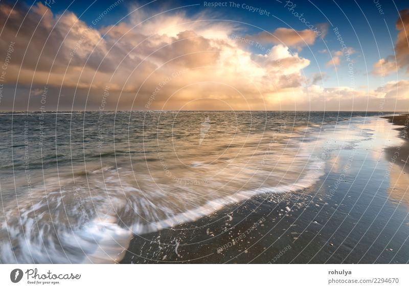 stormy sky over North sea at sunrise, Texel, Netherlands Vacation & Travel Beach Ocean Nature Landscape Sand Sky Clouds Horizon Sunrise Sunset Weather Storm