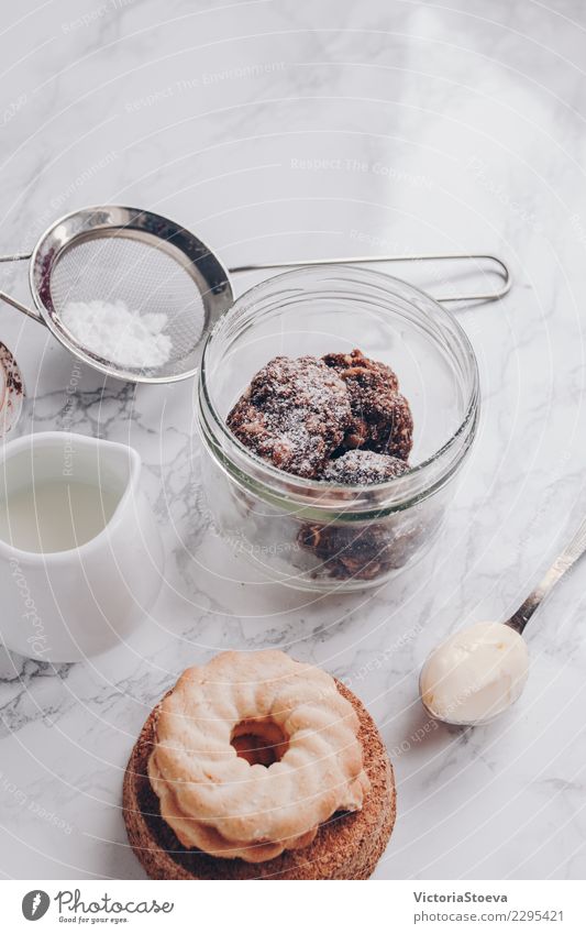 Close up of baking products. Food Dough Baked goods Cake Dessert Candy Chocolate Nutrition Eating Breakfast Lunch To have a coffee Lifestyle Cream Table Kitchen