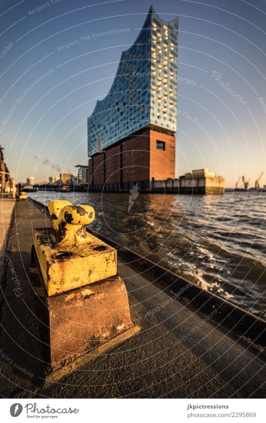 Hamburg Harbour Elbphilharmonie Sunset Europe Germany Elbe Town Elbe Philharmonic Hall Water Channel Sky Gorgeous Beautiful Harbor city Bridge Footbridge Winter