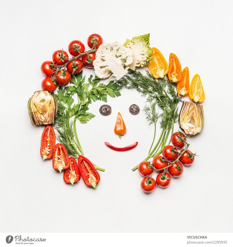 Funny face from salad vegetables Food Vegetable Lettuce Salad Style Design Joy Healthy Healthy Eating Life Summer Human being Sign Fitness Vegan diet