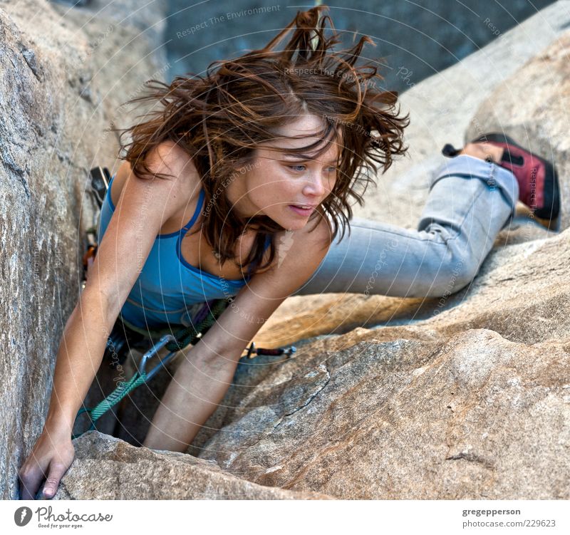 Female rock climber. Adventure Sports Climbing Mountaineering Success Rope Young woman Youth (Young adults) 1 Human being 18 - 30 years Adults Athletic Tall