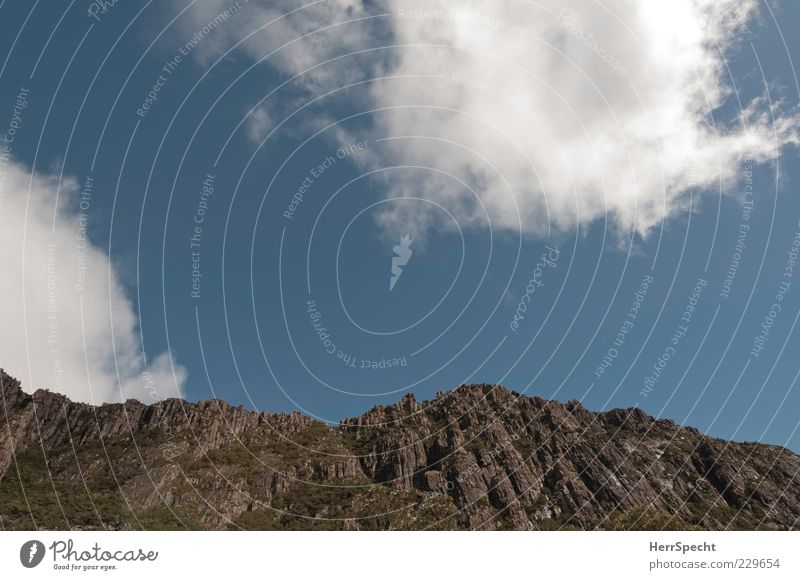 View up in Down Under Nature Landscape Sky Clouds Summer Beautiful weather Rock Mountain Australia Tasmania Blue Gray White Esthetic Loneliness Calm Environment