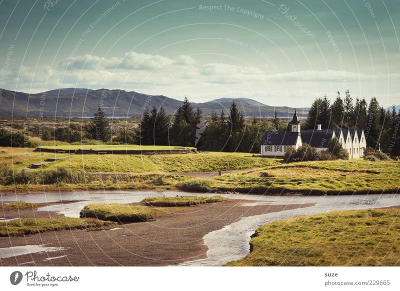 Þingvellir House (Residential Structure) Environment Nature Landscape Sky Meadow River Church Tourist Attraction Exceptional Historic Loneliness Uniqueness