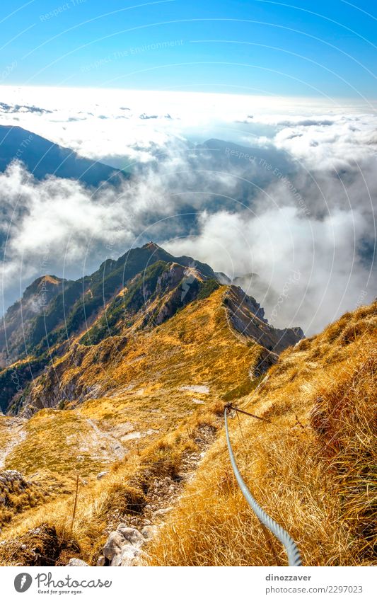 Via ferrata over the sea of clouds, the Alps Joy Vacation & Travel Adventure Summer Mountain Hiking Sports Climbing Mountaineering Rope Nature Landscape Clouds