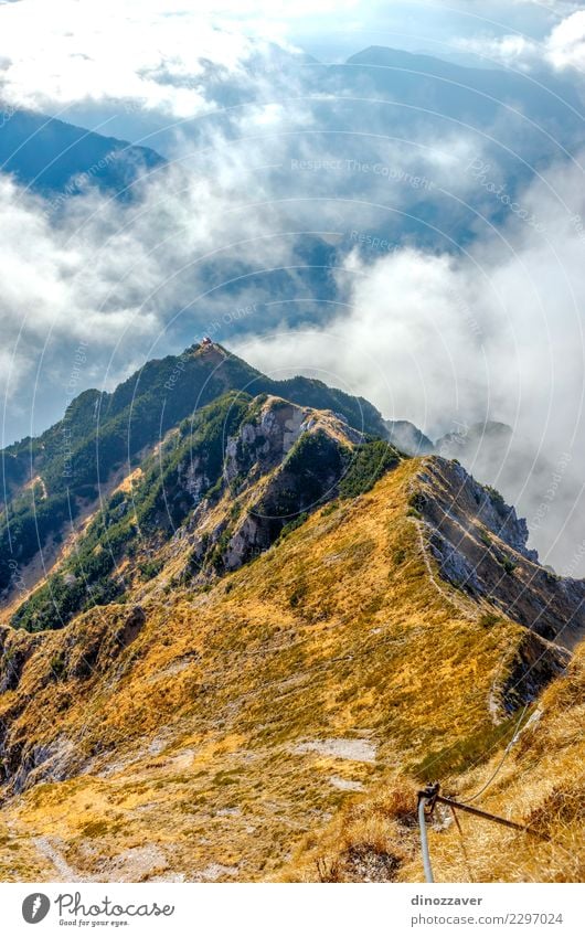 Via ferrata over the sea of clouds, the Alps Joy Vacation & Travel Adventure Summer Mountain Hiking Sports Climbing Mountaineering Rope Nature Landscape Clouds