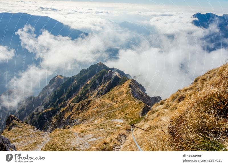 Via ferrata over the sea of clouds, the Alps Joy Vacation & Travel Adventure Summer Mountain Hiking Sports Climbing Mountaineering Rope Nature Landscape Clouds