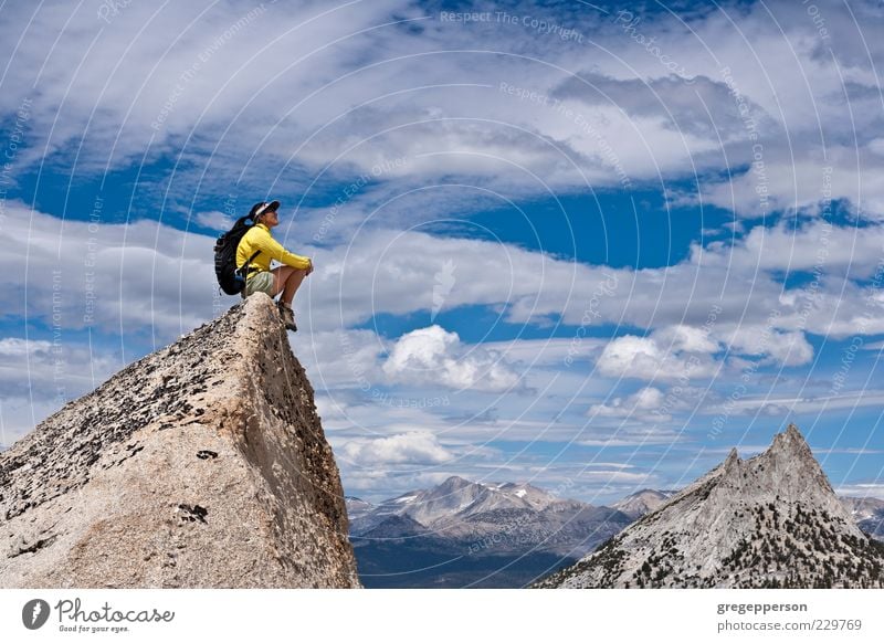 Hiker on the summit. Adventure Mountain Climbing Mountaineering Success Hiking Woman Adults 1 Human being 30 - 45 years Peak Athletic Tall Contentment Bravery