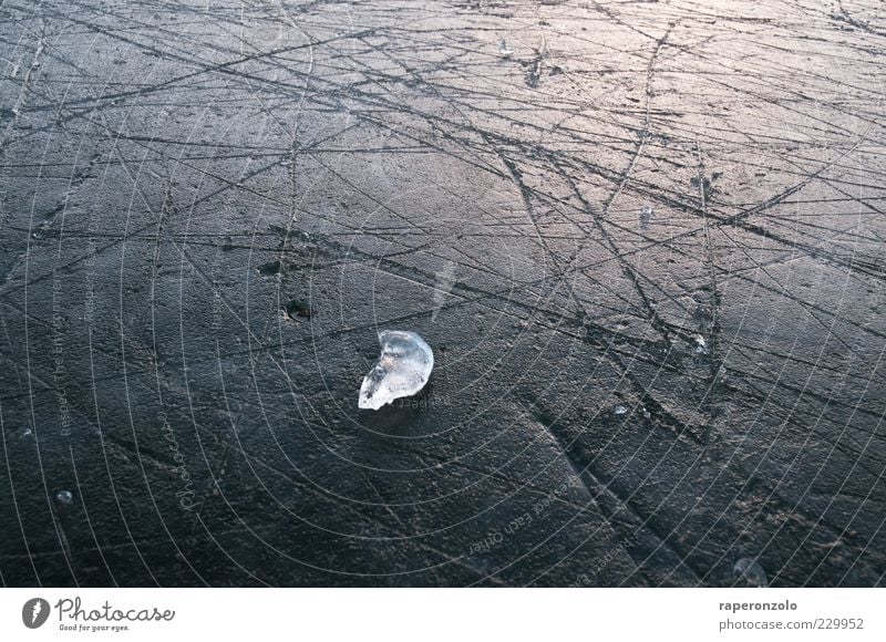 the few scratches Winter Ice Frost Lake Cold Frozen Scratch mark Scrape Tracks Frozen surface Smoothness Glittering Slate blue Cross Across Transparent Surface