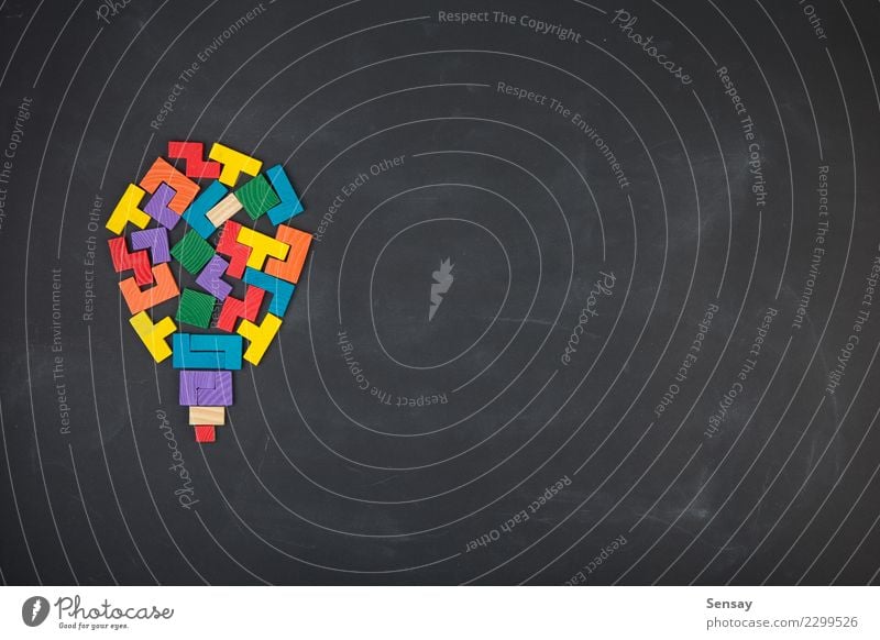 Business creative solution concept jigsaw on the blackboard Playing Success Blackboard Family & Relations Wood Think Colour Idea Creativity Precision Teamwork