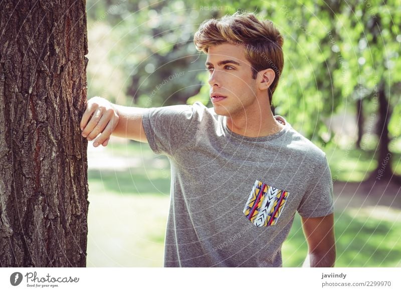 young handsome man with modern hairstyle Lifestyle Style Hair and hairstyles Face Summer Human being Young man Youth (Young adults) Man Adults 1 18 - 30 years