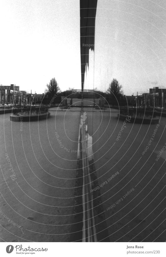 VW Glass Manufacture_05 Factory Reflection Architecture Car Black & white photo