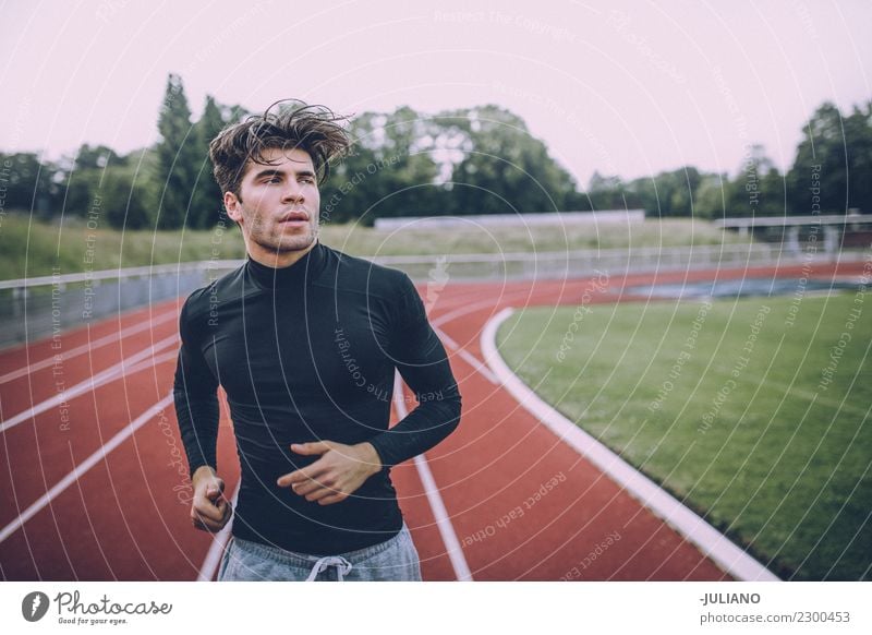 Young sports man exercising at running track Drinking water Lifestyle Joy Body Healthy Healthy Eating Health care Athletic Fitness Well-being Contentment Sports