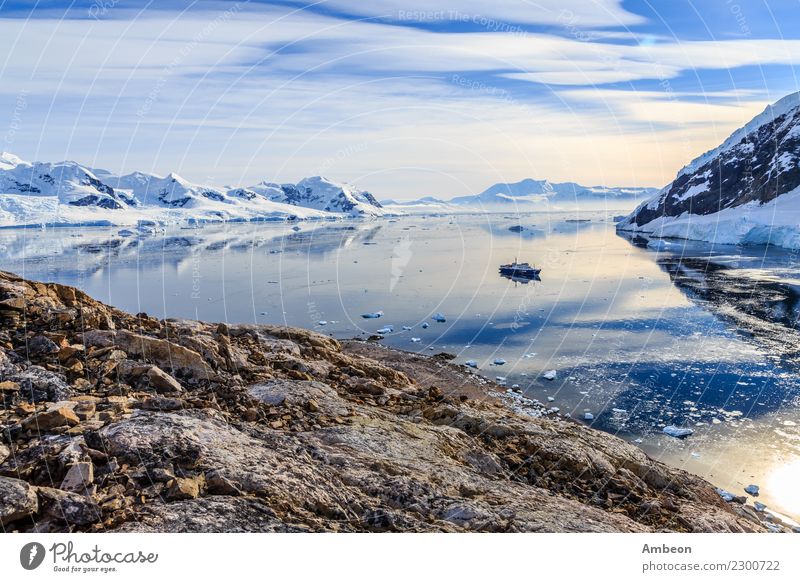 View from the rocky coast to the Neco bay surrounded by glaciers Vacation & Travel Tourism Trip Adventure Far-off places Cruise Expedition Sun Ocean Winter Snow