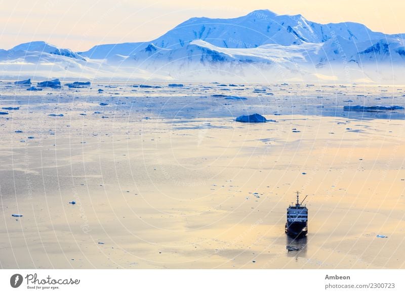 Aerial sunset surface of Neco bay surrounded by glaciers Vacation & Travel Tourism Trip Adventure Cruise Ocean Mountain Environment Nature Landscape Water Sky