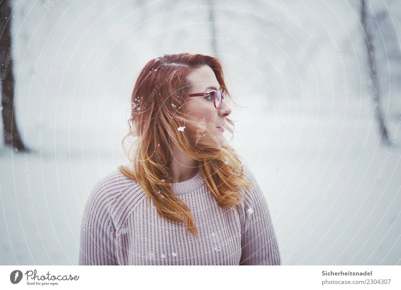 Winter Portrait 2 Human being Feminine Young woman Youth (Young adults) Woman Adults Hair and hairstyles 1 18 - 30 years Clouds Snow Snowfall Meadow Sweater