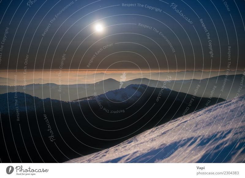 Range of winter mountains in white snow at night Beautiful Vacation & Travel Tourism Adventure Far-off places Winter Snow Winter vacation Mountain Night life