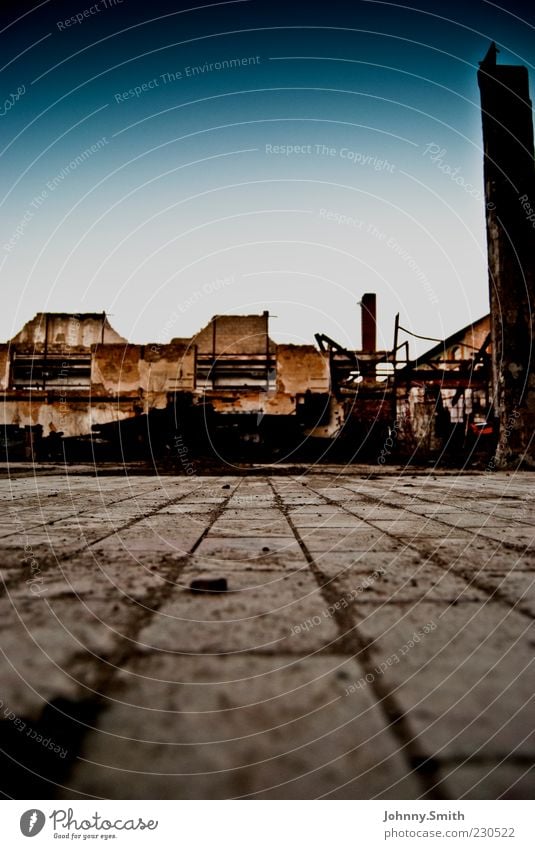 flush with the surface Deserted Industrial plant Factory Ruin Wall (barrier) Wall (building) Facade Stone Dirty Stagnating Colour photo Exterior shot Day