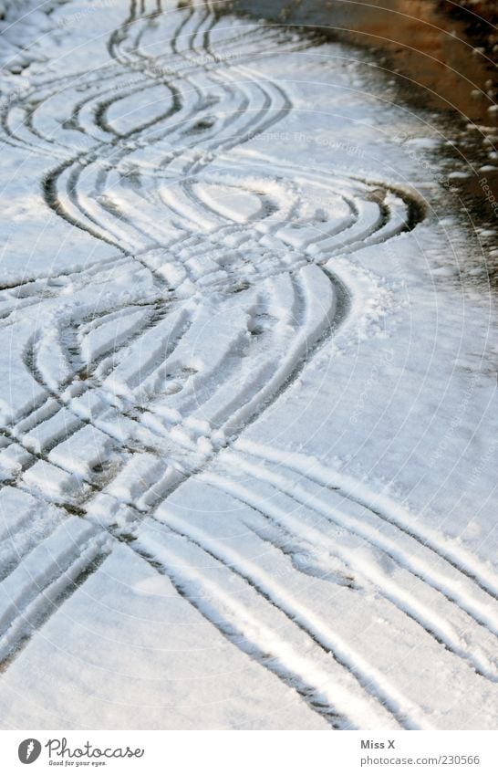 booze Bad weather Ice Frost Snow Street Lanes & trails Cold Tracks Undulation Colour photo Exterior shot Pattern Deserted Snow track Curve