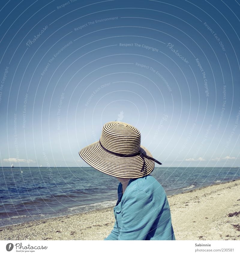 *50* - View into the distance Human being Woman Adults 1 Nature Weather Beautiful weather Waves Coast Lakeside Beach Ocean Baltic Sea Kieler Förde Sand Water