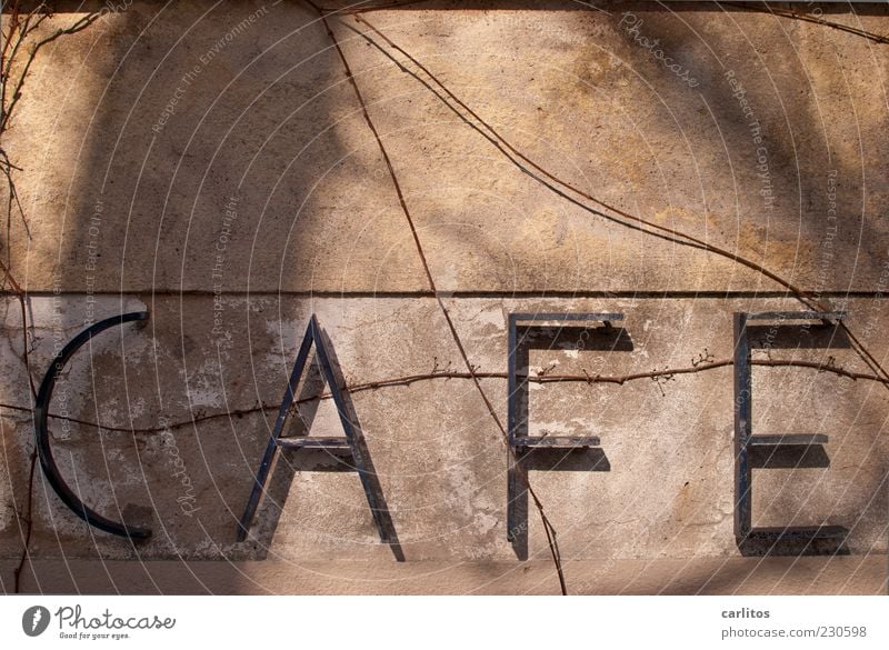 There's always time for a good cup of coffee. Old Café Typography Metal Letters (alphabet) Plaster Brown Tendril Shadow Sunlight Signs and labeling Signage