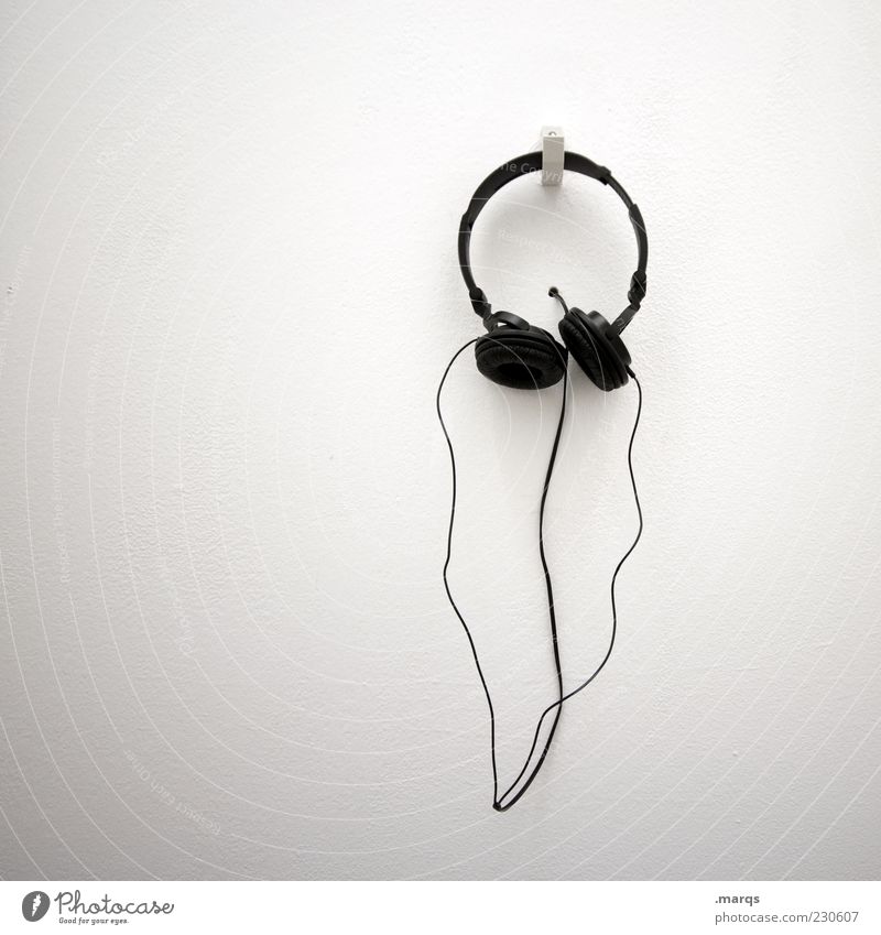 Hang the Dj Lifestyle Style Music Cable Entertainment electronics Media Listen to music Black White Headphones Colour photo Interior shot Copy Space left