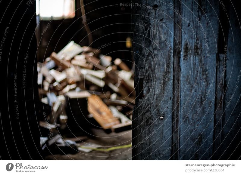 Cellar Door II Old Wood Wooden door Cellar door Dark Evening Low-key Shallow depth of field Firewood Stack Building Deserted Open Heap