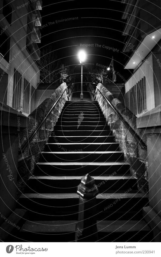 big empty Lamp Town Deserted Wall (barrier) Wall (building) Stairs Facade Window Black White Australia Light Handrail Pole Dark Loneliness Sydney