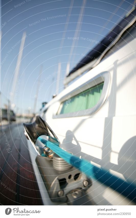 Sailing 02 Sailboat Sailing ship Summer Ocean Island Rope Blue White Luxury Colour photo Exterior shot Close-up Detail Morning Light Shadow Sunlight