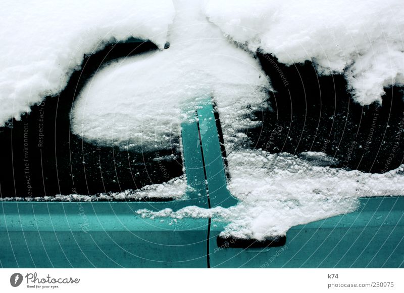 Snowdrift II Winter Vehicle Car Glittering Green Black White Cold Metal Varnish Cover Car Window Envelop Car door Colour photo Exterior shot Deserted Day