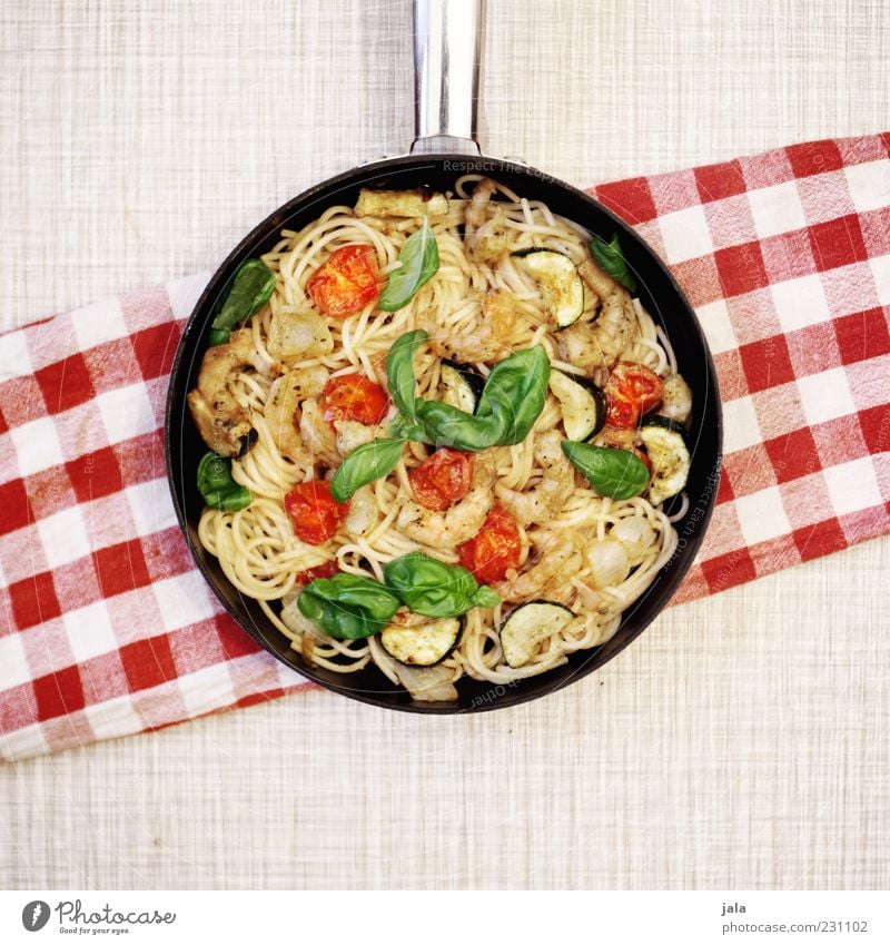 spaghetti Food Seafood Spaghetti Tomato Basil Nutrition Lunch Italian Food Pan Delicious Colour photo Interior shot Deserted Copy Space bottom Day