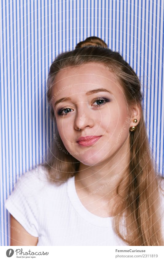 Portrait of a young and modern woman Feminine Young woman Youth (Young adults) Woman Adults 1 Human being 18 - 30 years Beautiful Summery Smiling Blue-white