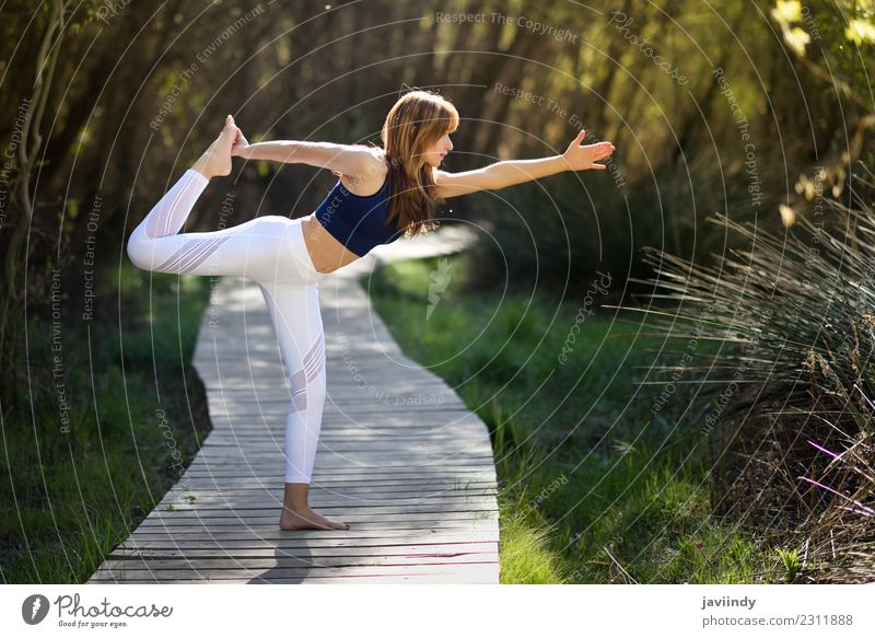 Young woman doing yoga in nature. Lifestyle Beautiful Body Relaxation Meditation Summer Sports Yoga Human being Youth (Young adults) Woman Adults 1