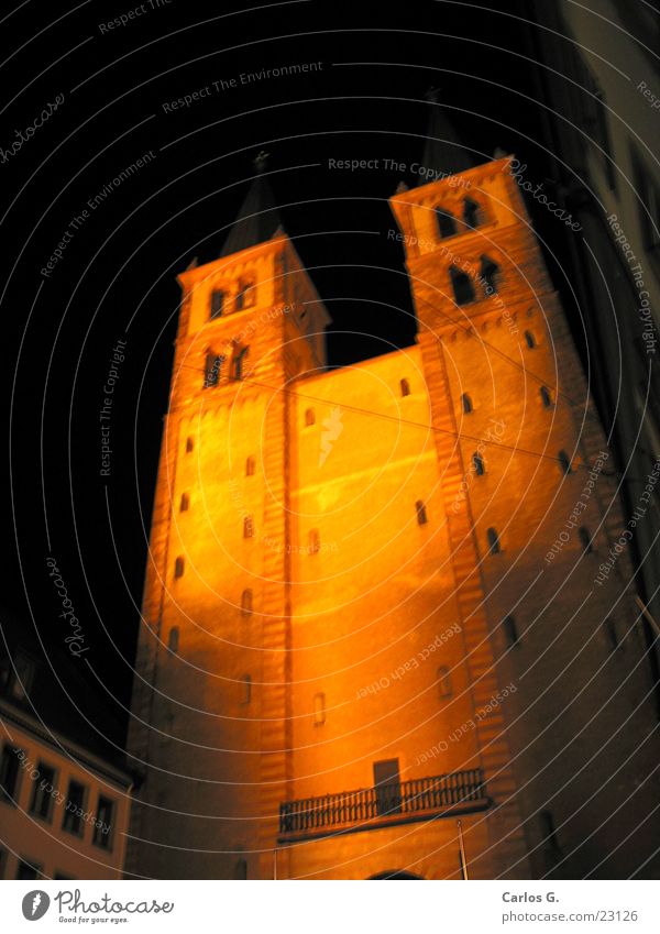 Wuerzburg Cathedral Night Würzburg Long exposure Clergyman Franconia Lower Franconia Bavaria Historic Dome Religion and faith Medieval times Pope