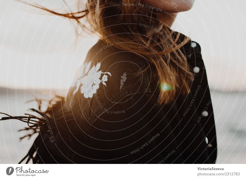 Fashion shot of girl in the wind . Sunset Lifestyle Joy Happy Beautiful Skin Face Vacation & Travel Freedom Summer Beach Ocean Human being Woman Adults Body