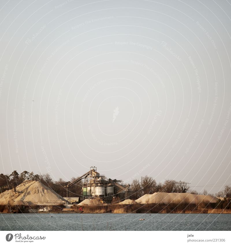 quarry pond Landscape Sky Plant Tree Lakeside Manmade structures Gloomy Gravel plant Lake Baggersee Colour photo Exterior shot Deserted Copy Space top Day